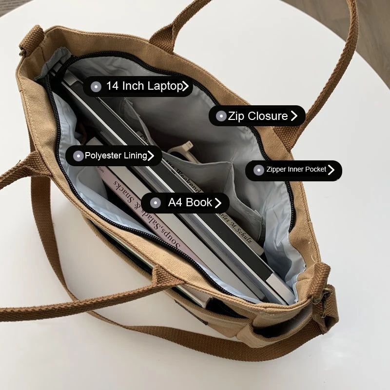 Women's Canvas Shoulder Bag Crossbody Handbag Large Capacity Zipper Casual Tote