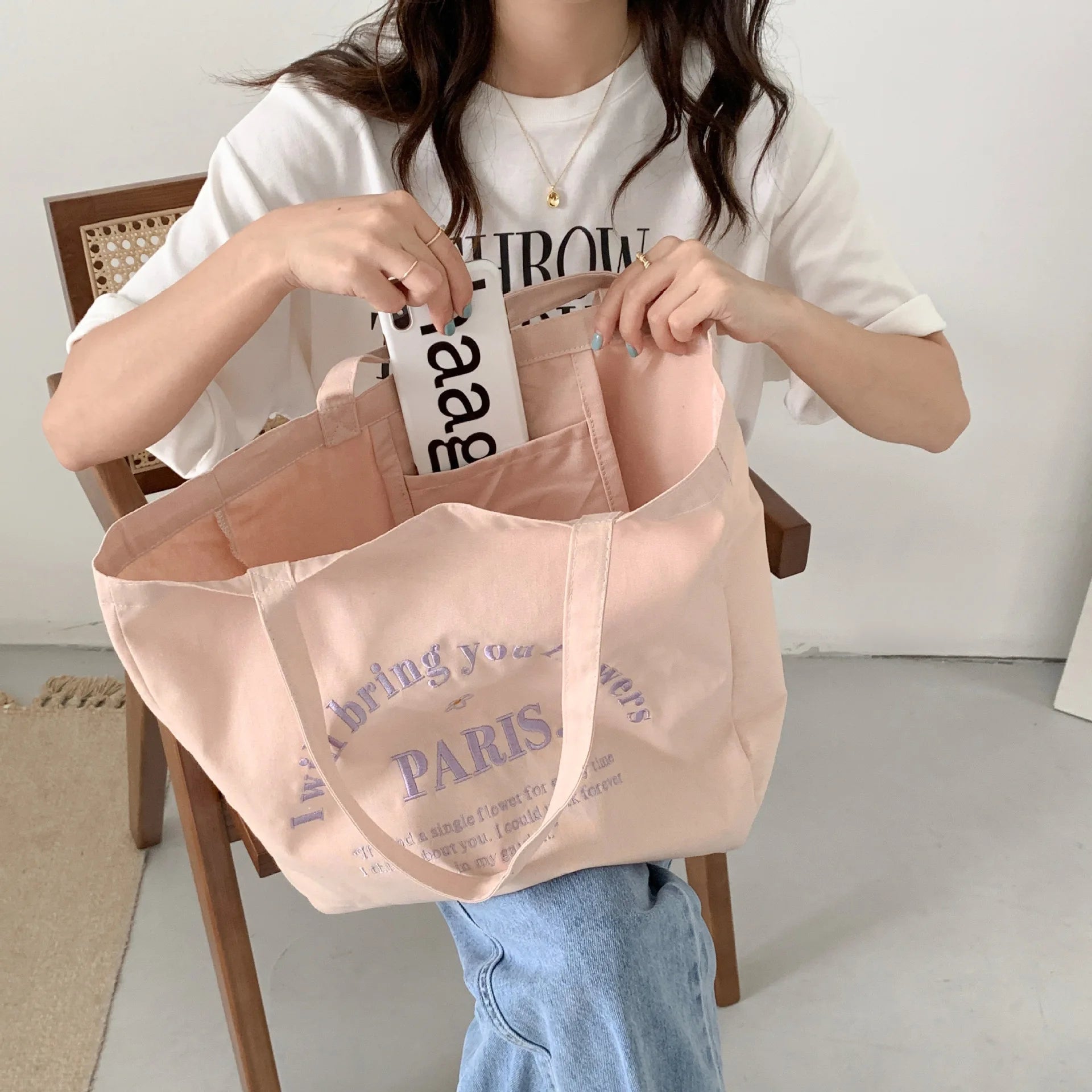 Canvas Shoulder Bag Large Capacity Eco Shopping Bag