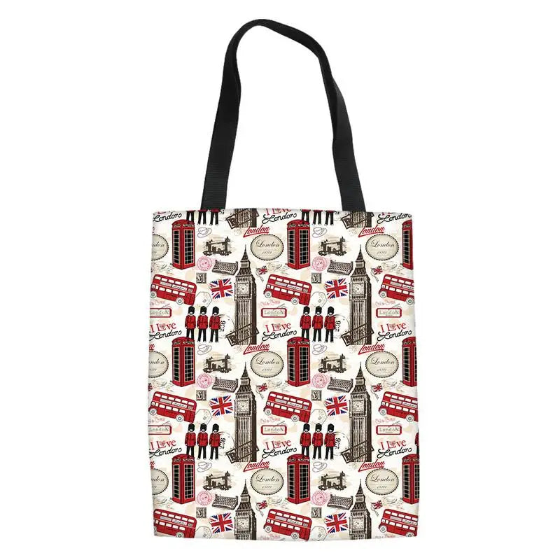 Women's Canvas Shoulder Bags British Style Ladies Folding Shopping Bag