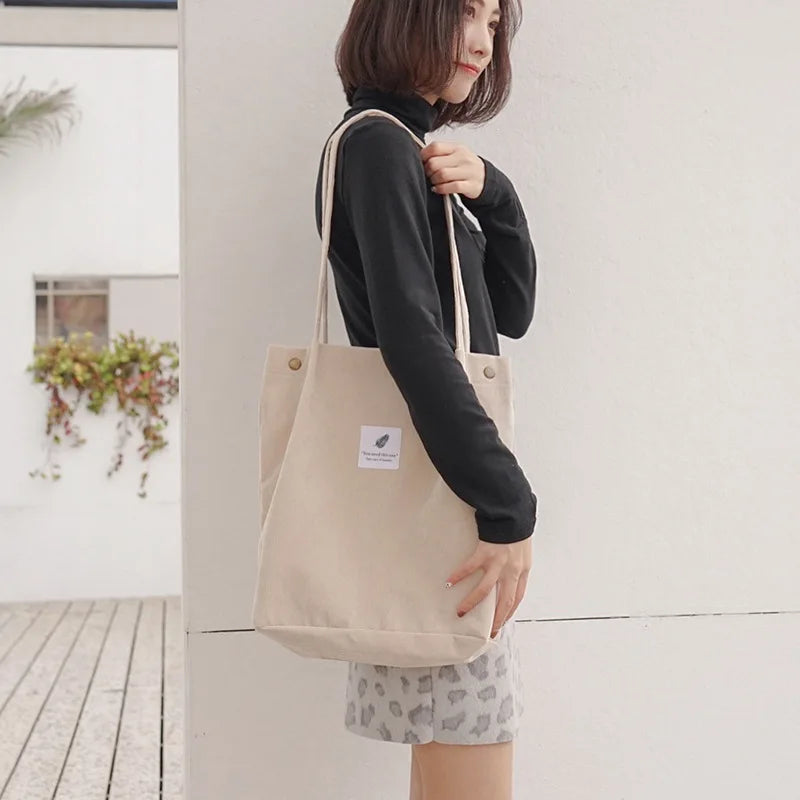 Women's Corduroy Tote Bag Folding Shopping Bag