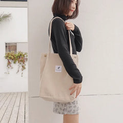 Women's Corduroy Tote Bag Folding Shopping Bag