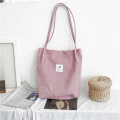 Women's Corduroy Tote Bag Folding Shopping Bag