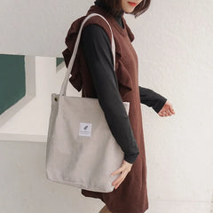Women's Corduroy Tote Bag Folding Shopping Bag