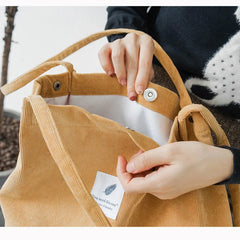 Women's Corduroy Tote Bag Folding Shopping Bag