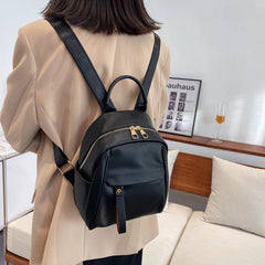 Women's Casual Small Backpack Pu Leather Backpack Large Capacity Solid School Ba