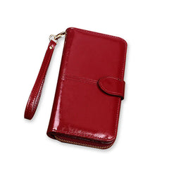 Women's Long Zipper Wallet Oil Wax Leather Clutch Bag