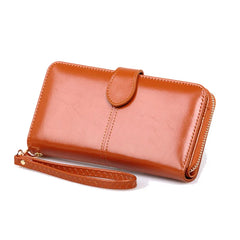 Women's Long Zipper Wallet Oil Wax Leather Clutch Bag