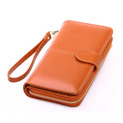 Women's Long Zipper Wallet Oil Wax Leather Clutch Bag