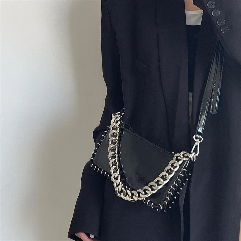 Women's Chain Underarm Shoulder Bag Glossy Patent Leather