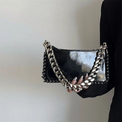 Women's Chain Underarm Shoulder Bag Glossy Patent Leather