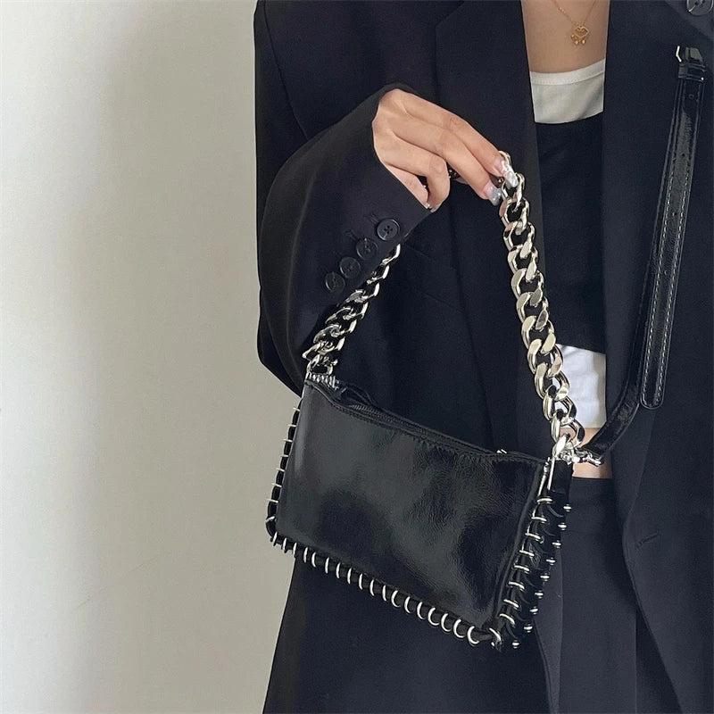 Women's Chain Underarm Shoulder Bag Glossy Patent Leather