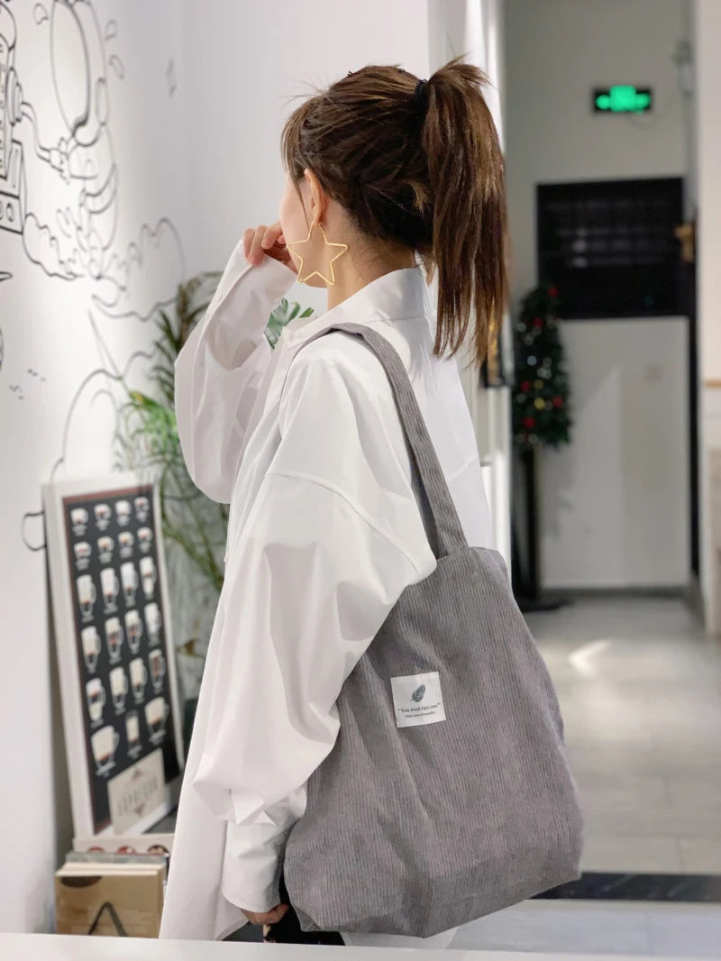 Women's Corduroy Shoulder Bag Canvas Eco-friendly Storage Handbag