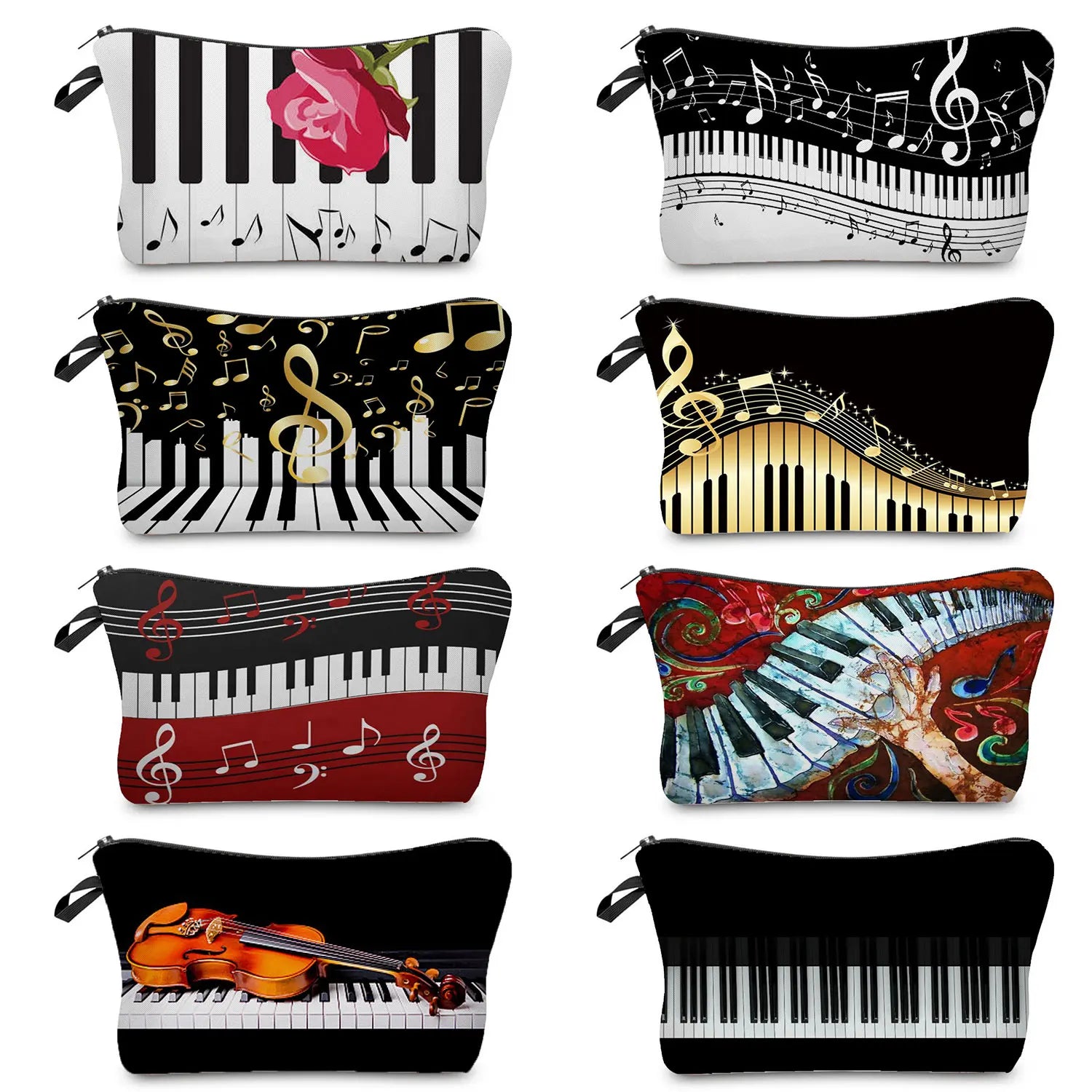 Women's Piano Print Cosmetic Bag Makeup Organizer Toiletry Bag