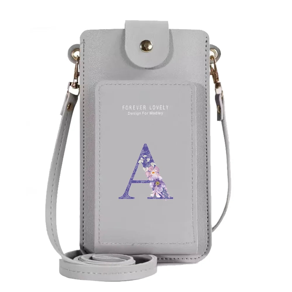 Purple Flower Print Crossbody Shoulder Bag Waterproof Wallet