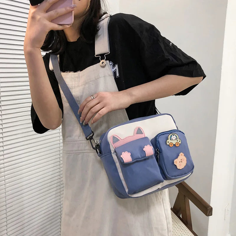 Women's Canvas Mini Shoulder Bag Girls Small Wallets Zipper Shopper Bag Cartoon