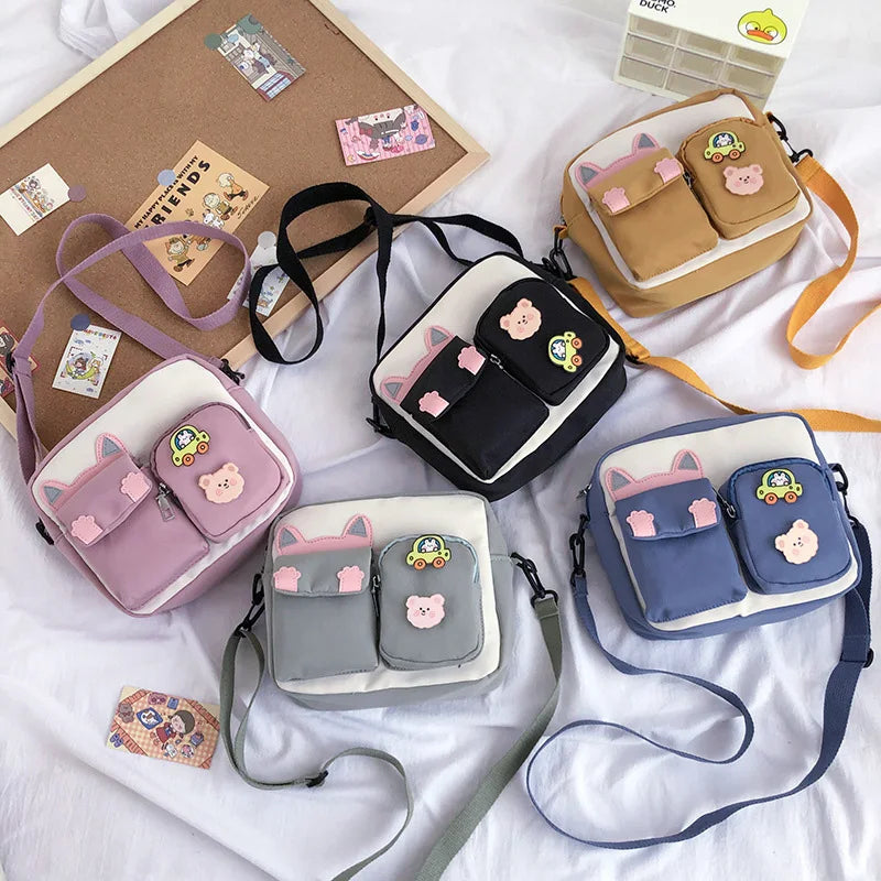 Women's Canvas Mini Shoulder Bag Girls Small Wallets Zipper Shopper Bag Cartoon