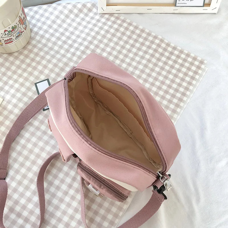 Women's Canvas Mini Shoulder Bag Girls Small Wallets Zipper Shopper Bag Cartoon