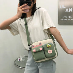 Women's Canvas Mini Shoulder Bag Girls Small Wallets Zipper Shopper Bag Cartoon