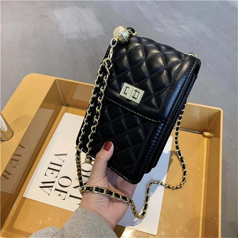 Women's Diagonal Leather Sheepskin Shoulder Bag