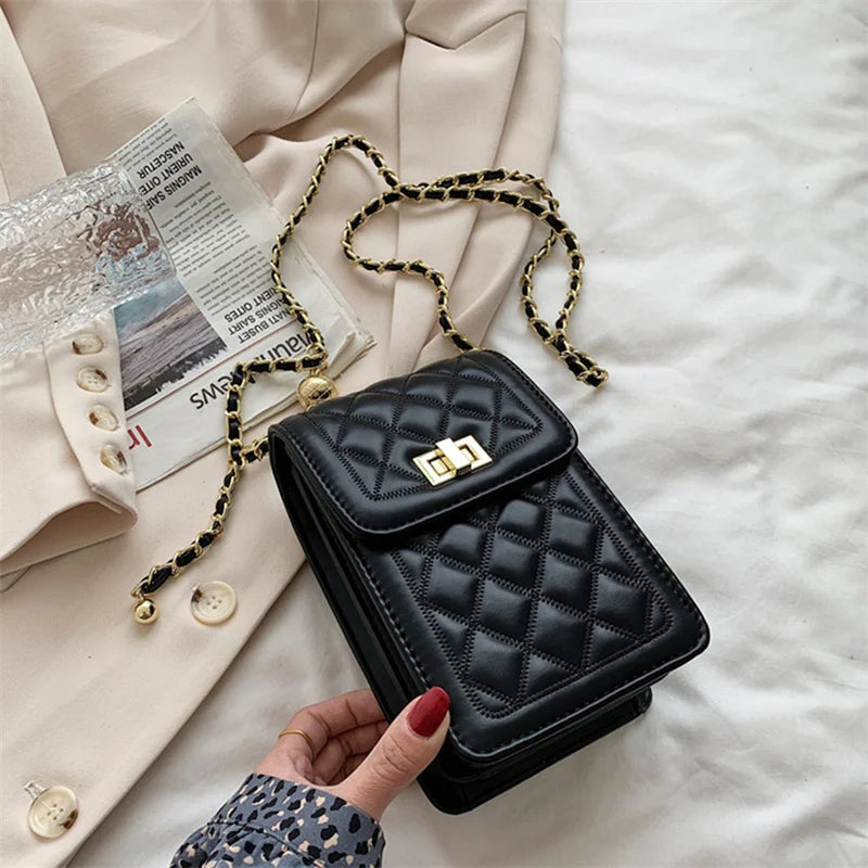 Women's Diagonal Leather Sheepskin Shoulder Bag