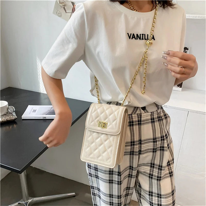 Women's Diagonal Leather Sheepskin Shoulder Bag