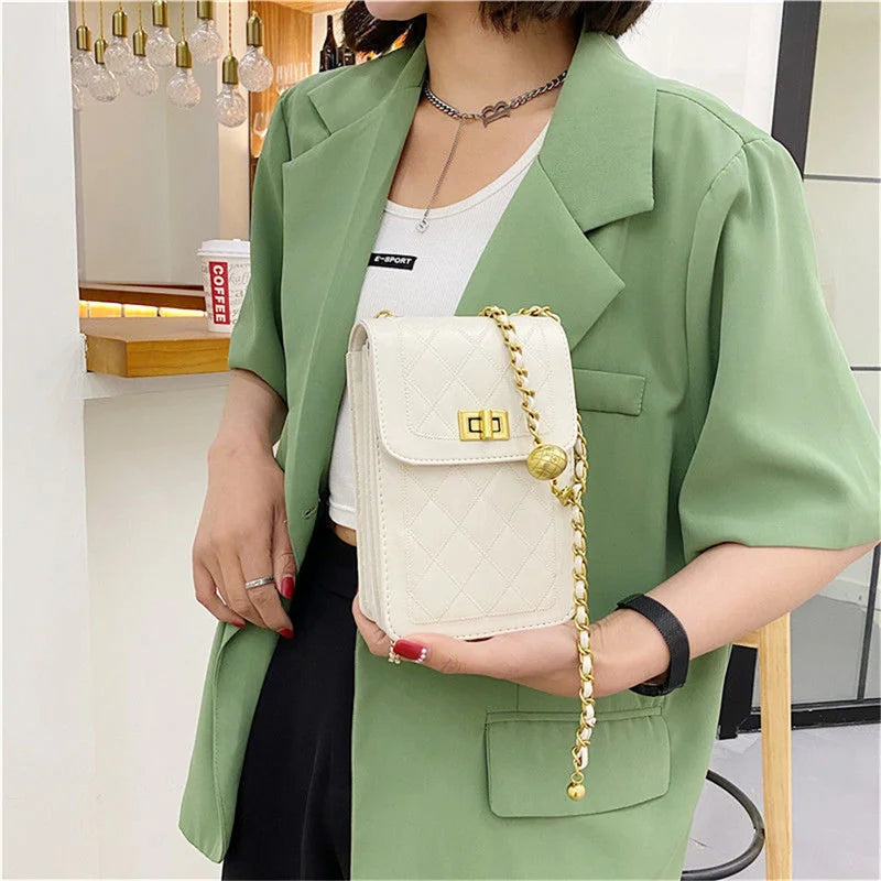 Women's Diagonal Leather Sheepskin Shoulder Bag