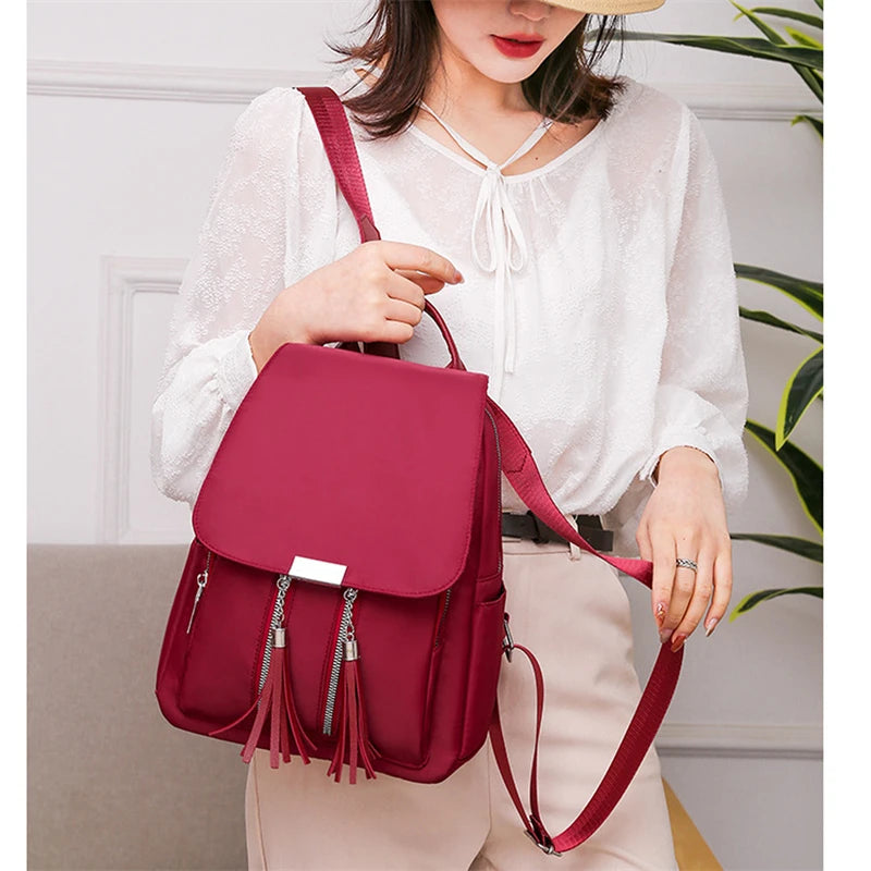 Women's Tassel Backpack Anti-theft Daypack Rucksack Shoulder Bag