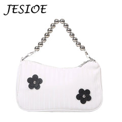 Retro Flower Leather Shoulder Bag, Chain Hobo Bag for Women