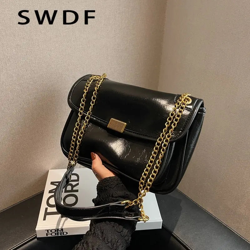 Oilskin Chain Bag Casual Shoulder Bag for Women