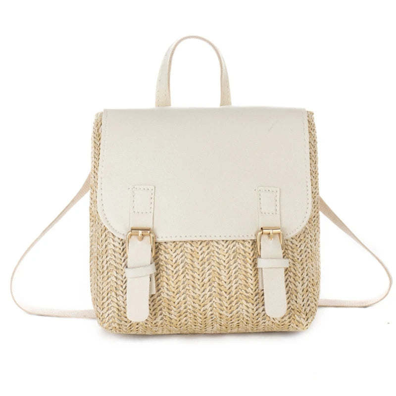 Women's Small Straw Backpack Vintage Casual Daypack Girls Shoulder Bag
