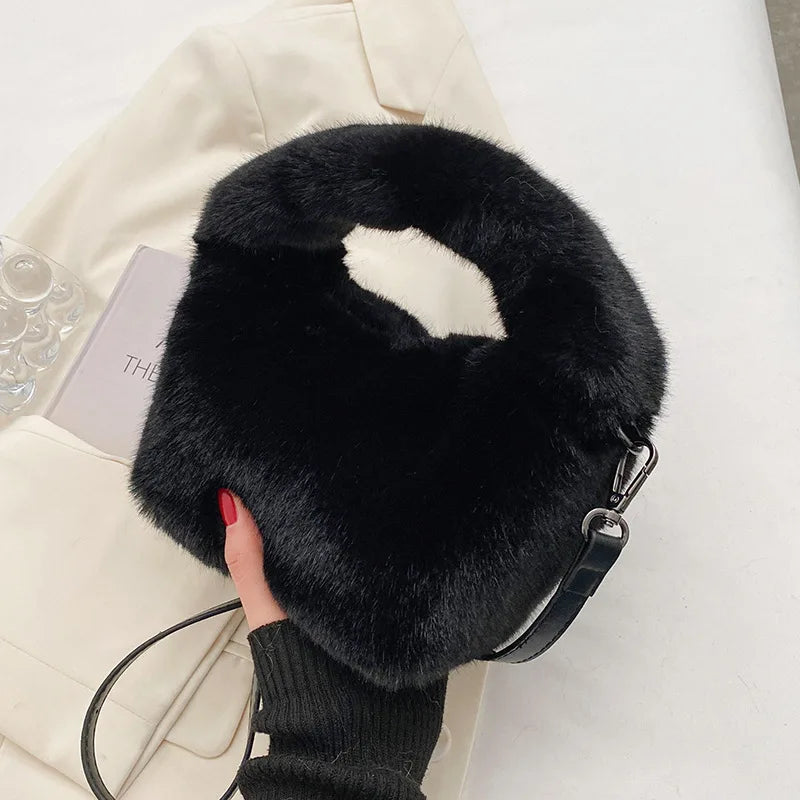 Women's Plush Crossbody Bag Short Handle Clutch Shoulder Bag