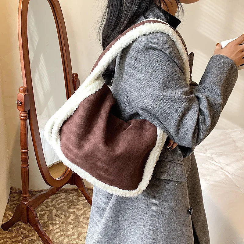 Winter Plush Handbags Large Capacity Tote Shoulder Bags