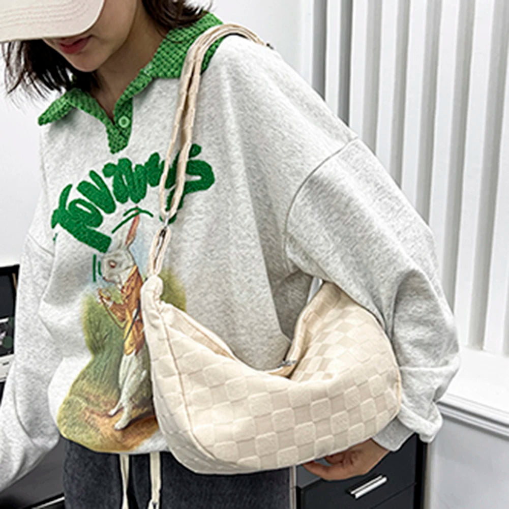 Women's Half Moon Waffle Plaid Messenger Bag