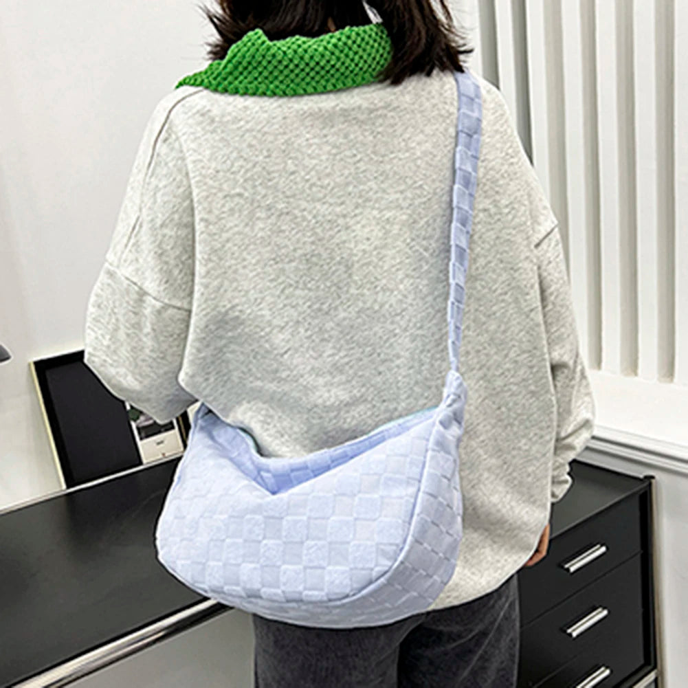 Women's Half Moon Waffle Plaid Messenger Bag