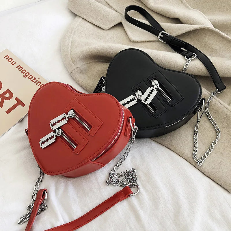 Heart Shape Shoulder Bag Women PU Leather Chain Crossbody Bag