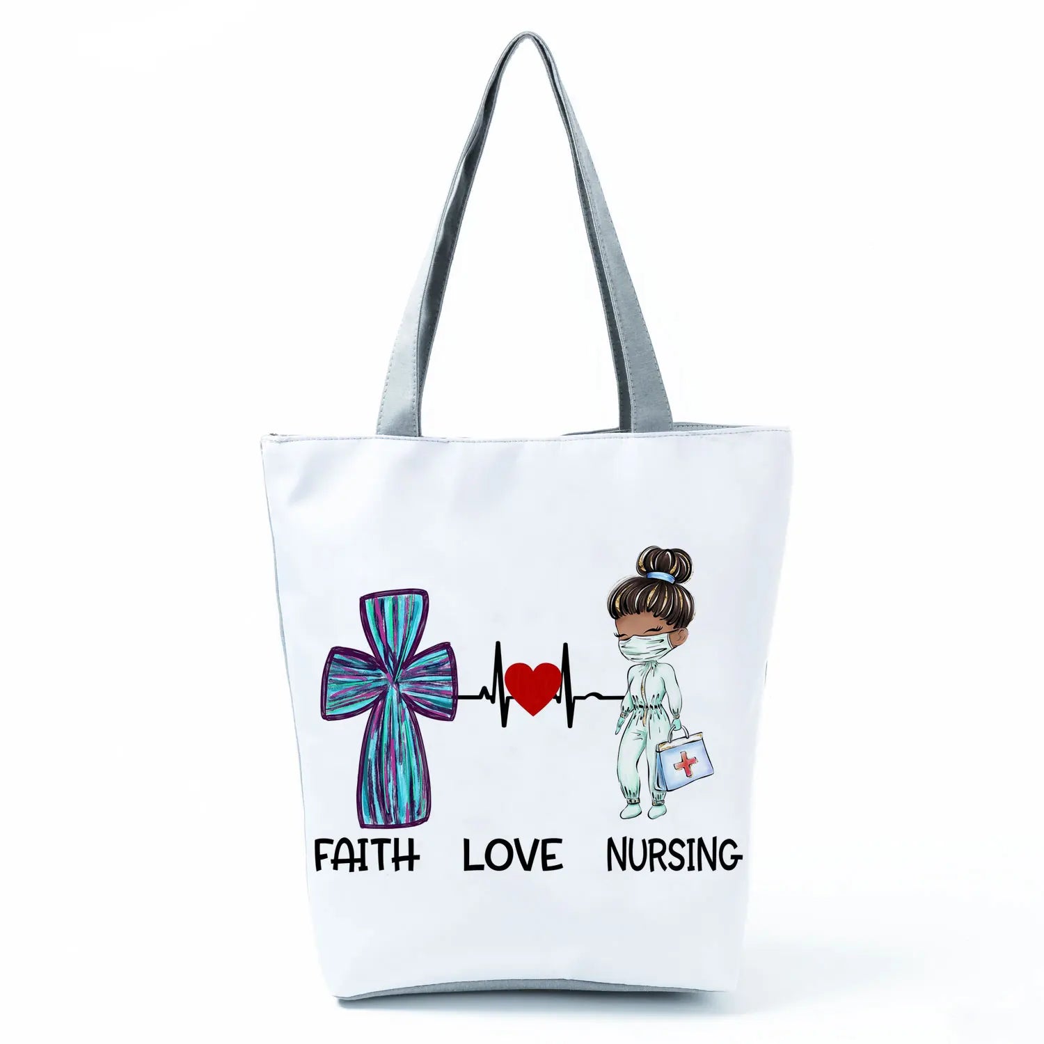 Women's Nurse Letter Print Tote Bag High Capacity Reusable Shopping Bags