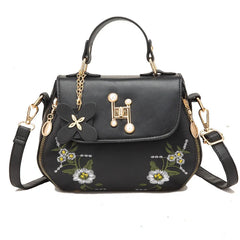 Embroidered Flower Top Handle Bag Crossbody Totes