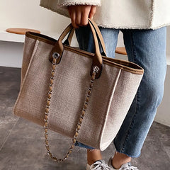 Canvas Beach Tote Bag Women Shoulder Chain Bags