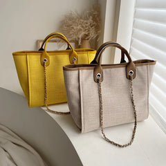 Canvas Beach Tote Bag Women Shoulder Chain Bags