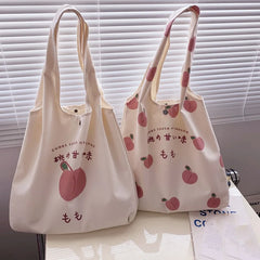 Peach Print Tote Bag for School Girls Eco Shoulder Bags