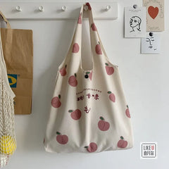 Peach Print Tote Bag for School Girls Eco Shoulder Bags