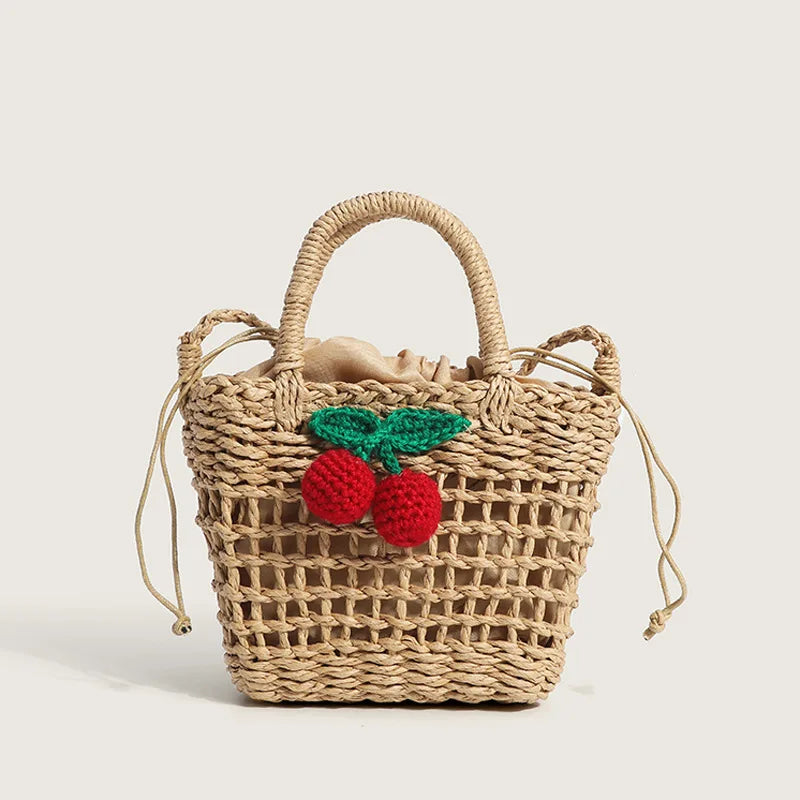Straw Suction Bucket Shoulder Messenger Bag Handbag