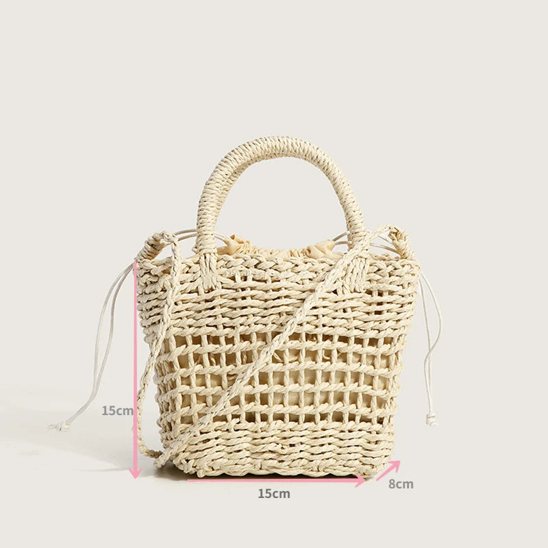 Straw Suction Bucket Shoulder Messenger Bag Handbag