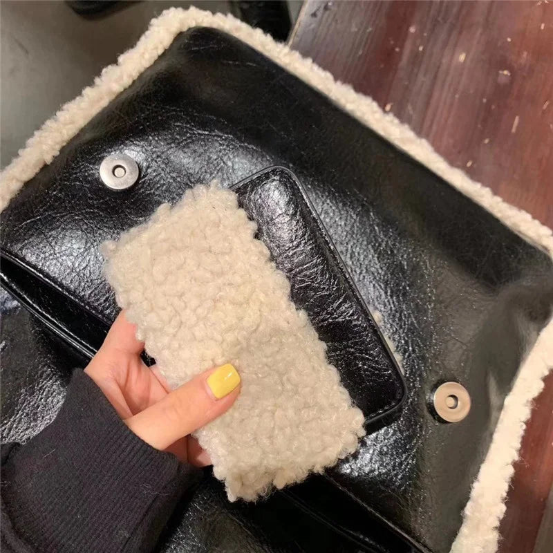 Vintage Chain Shoulder Bag Fur Pu Leather Women's Handbag