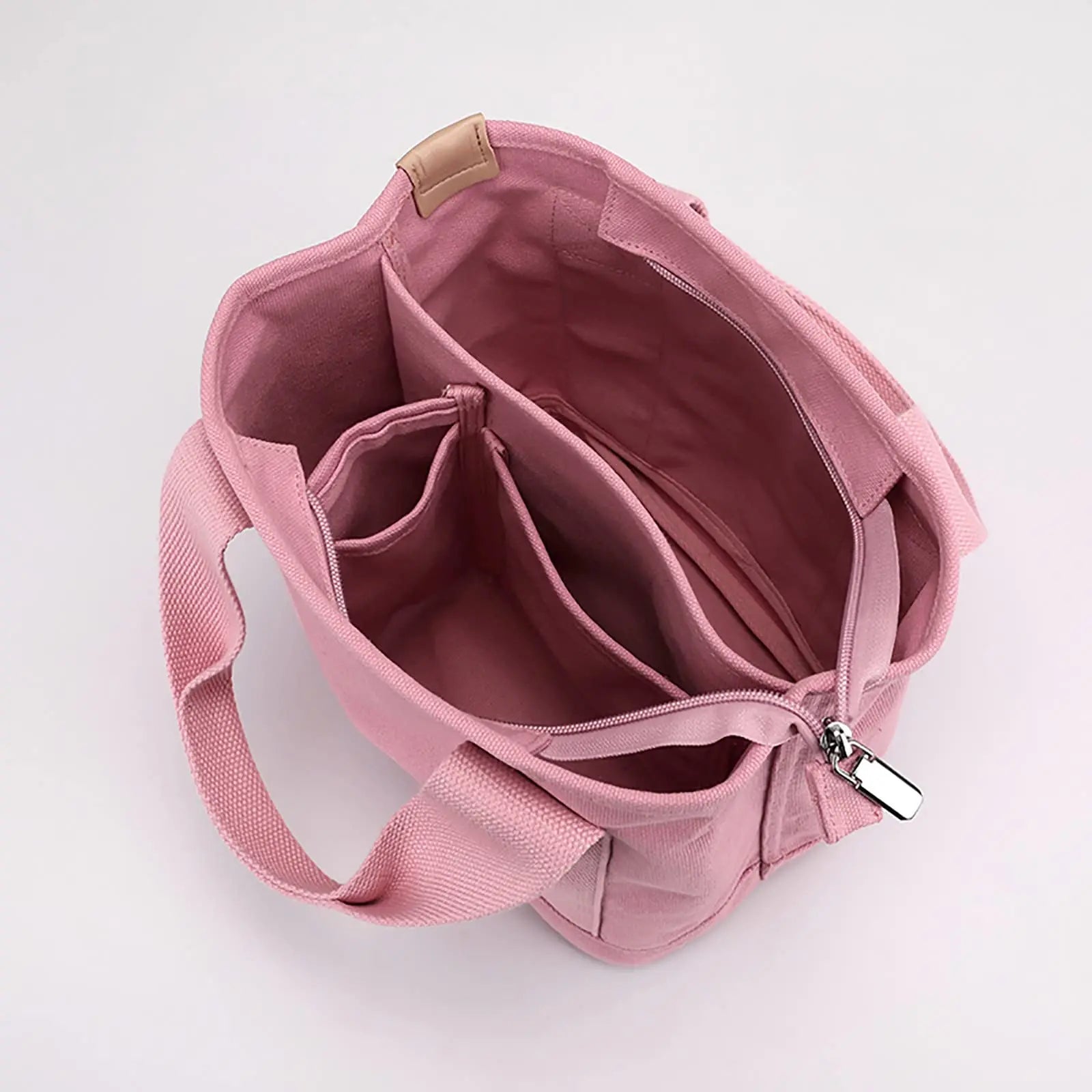 Large Canvas Tote Shoulder Bag - Multi-Pocket Handbag