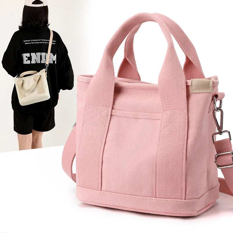 Large Canvas Tote Shoulder Bag - Multi-Pocket Handbag