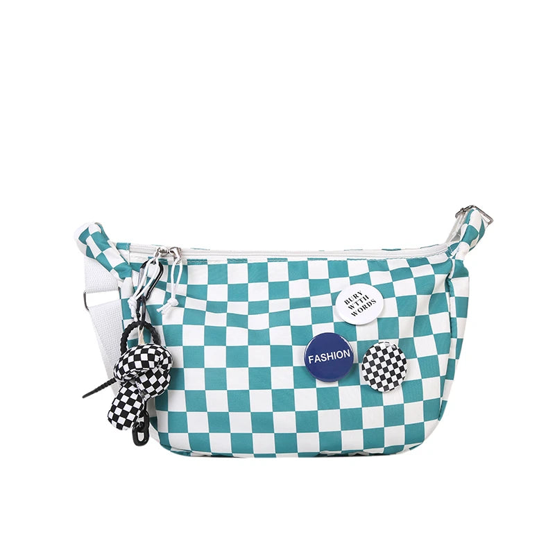 Women's Large Canvas Shoulder Bag Plaid Crossbody Messenger Bag