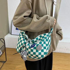 Women's Large Canvas Shoulder Bag Plaid Crossbody Messenger Bag