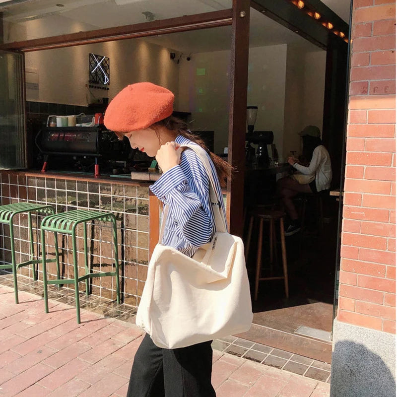 Large Capacity Canvas Messenger Bag- Foldable for Work, Shopping