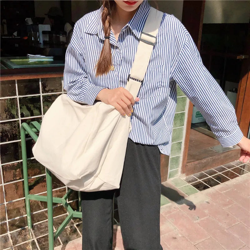 Large Capacity Canvas Messenger Bag- Foldable for Work, Shopping